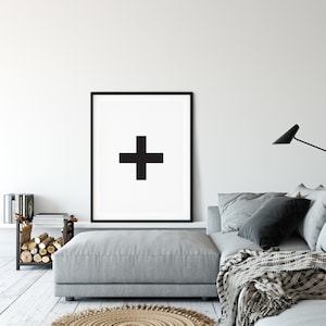 Swiss Cross Plus Printable Wall Art, Black and White, Nursery Art, Swiss Cross Print, Home and Living, Wall Decor, Printable Plus Sign
