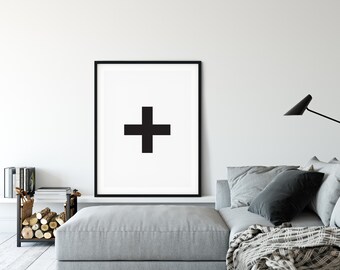 Swiss Cross Plus Sign Art Print: Black and White Nursery Decor (Digital Download)