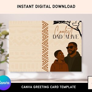 Coolst Dad Vatertag Kartenvorlage | Bearbeitbare Canva Grußkarte für schwarze Väter | Sofort Download