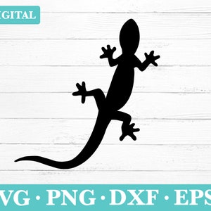May include: Black silhouette of a lizard with a long tail and four legs. The lizard is facing to the right.
