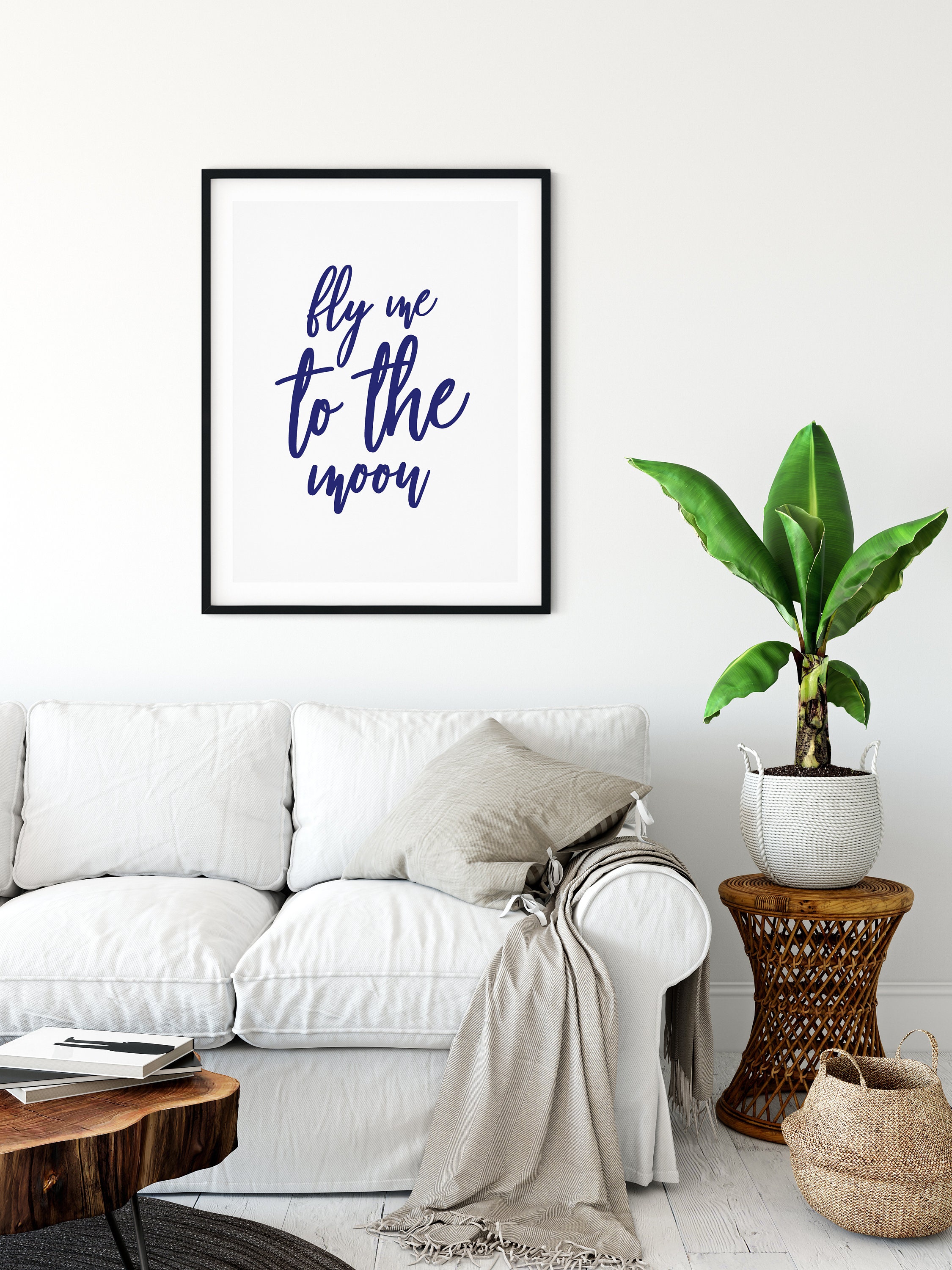 Fly Me to the Moon Print: Navy Blue Inspirational Quote (digital