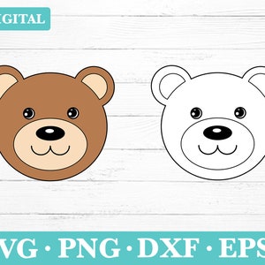 Ours en peluche visage Télécharger Svg, Clipart bébé ours, ours en couches fichiers, ours mignon svg, png, eps, dxf, contour