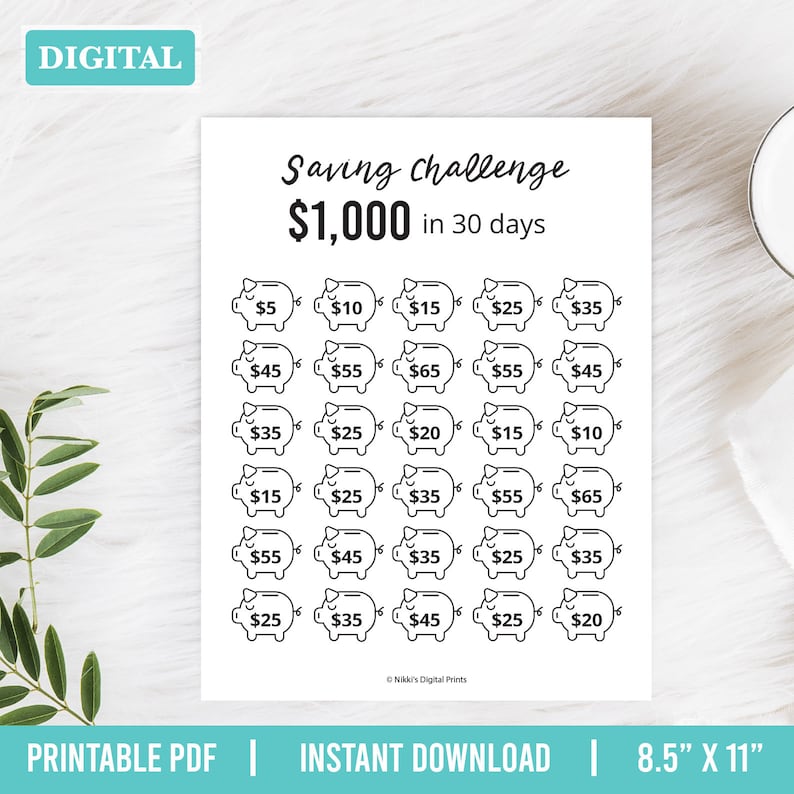 Save 1000 Dollars in 30 Days Challenge, 30 Days Money Saving Challenge ...