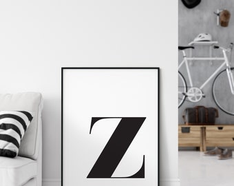 Z Letter Print, Z Print, Wall Art Prints, Printable Art, Alphabet Print, Typography, Black And White, Minimalist, Wall Decor
