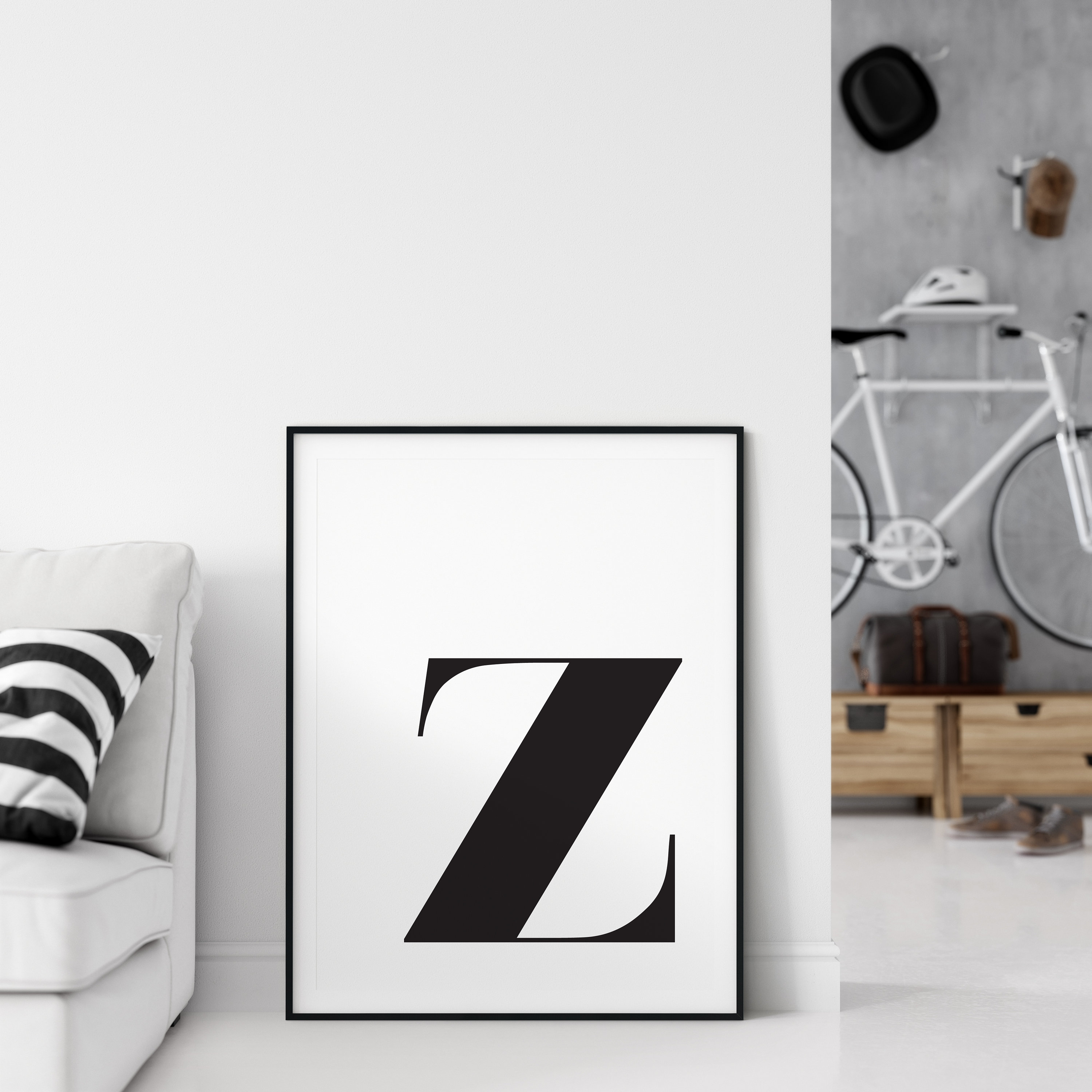 Z Letter Print, Z Print, Wall Art Prints, Printable Art, Alphabet Print, Typografie, ZwartWit