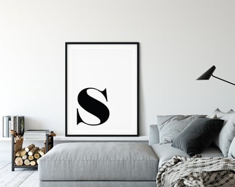 Letter S Print: Black and White Minimalist Typography (Digital Download)