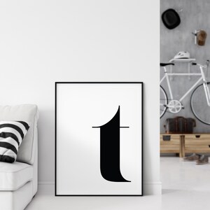 T-Buchstabe Druck, T-Druck, Wand Kunstdrucke, druckbare Kunst, Alphabet Druck, Typografie, schwarz und weiß, minimalistisch, Wand-Dekor
