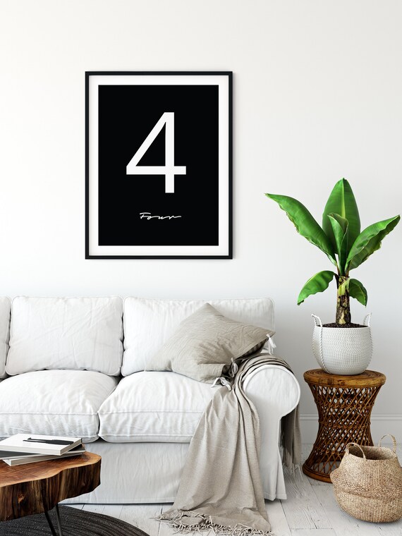 Number 4 print printable wall art digital print black and | Etsy