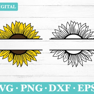 Sunflower Monogram Svg: Half Sunflower Frame Cut Files (Digital Download)