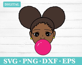 Black Girl Blowing Bubble Download Svg, Afro Girl Clipart, Cute Black Girl silhouette SVG, svg, png, eps, dxf