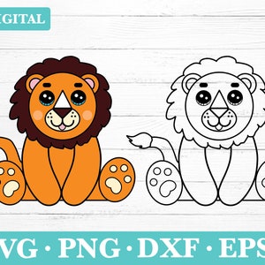 Cute Baby Lion Svg, Sweet Lion Cub Clipart, Jungle Animal layered files, Nursery Playroom Lion Cut files, Cub Vector, png, eps, dxf, outline