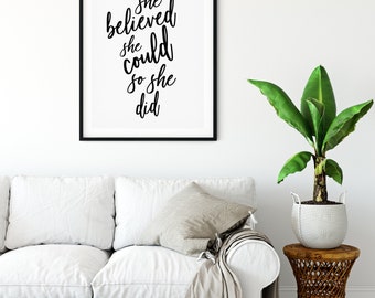 She Believed She Could So She Did, Rose Gold Wall art Decor, Typography Printable, Inspirational Quote Instant Download, Motivational Poster