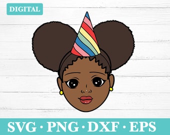 Black Girl With Birthday Hat On Download Svg, Afro Girl Clipart, Cute Black Girl silhouette SVG, svg, png, eps, dxf