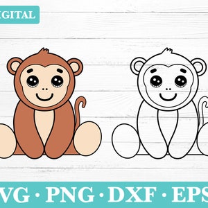 Cute Baby Monkey Svg, Baby monkey Clipart svg, Monkey layered files, Nursery Playroom Monkey Cut files, Infant Vector, png, eps, dxf