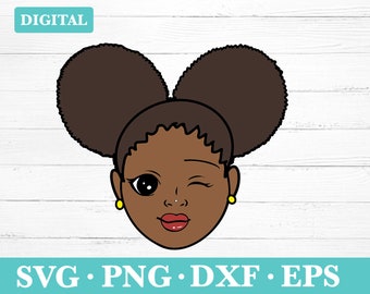 Black Girl Winking Download Svg, Afro Girl Clipart, Cute Black Girl silhouette SVG, svg, png, eps, dxf