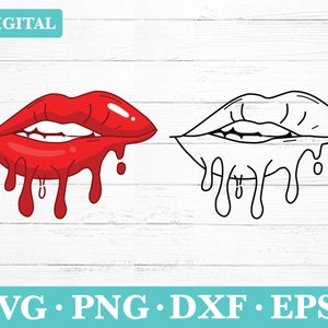 Biting Lip svg, dripping lips svg, Red Lip Biting svg, dripping lips outline SVG, Biting Lip Silhouette,  png, eps, dxf, outline