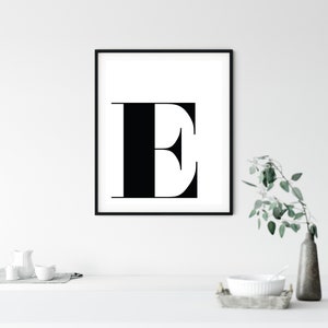 E-Buchstabe Druck, E-Druck, Wand Kunstdrucke, druckbare Kunst, Alphabet Druck, Typografie, schwarz und weiß, minimalistisch, Wand-Dekor