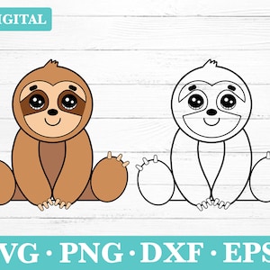 Baby  Sloth Svg, Funny lazy sloth Clipart, Cute sloth layered files, Nursery Playroom Sloth Cut files, Cub Vector, png, eps, dxf, outline
