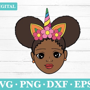 Black Girl Unicorn Download Svg, Afro Girl Clipart, Cute Black Girl silhouette SVG, svg, png, eps, dxf