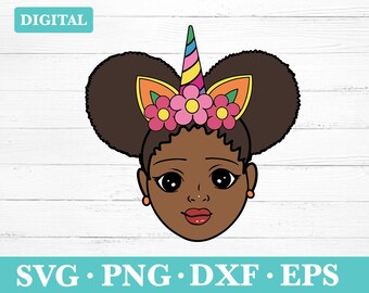 Black Girl Unicorn Download Svg, Afro Girl Clipart, Cute Black Girl silhouette SVG, svg, png, eps, dxf
