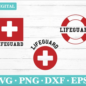 Lifeguard SVG Bundle Cut File with Red Life Guard Sign Digital Download - Includes svg, png, dxf, and pdf formats