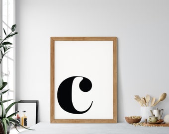 Stampa lettera C: tipografia minimalista in bianco e nero (download digitale)