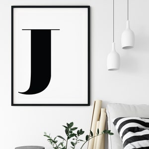 J-Buchstabe Druck, J-Druck, Wand Kunstdrucke, druckbare Kunst, Alphabet Druck, Typografie, schwarz und weiß, minimalistisch, Wand-Dekor