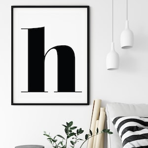 H Letter Print, H Print, Wall Art Prints, Printable Art, Alphabet Print, Typography, Black And White, Minimalist, Wall Decor