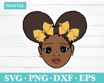 Black Girl With Bows Download Svg, Afro Girl Clipart, Cute Black Girl silhouette SVG, svg, png, eps, dxf