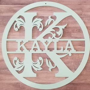 Custom Monogram nursery decor round wooden baby name sign, Laser cut names nursery signs, Personalized nursery name sign, Nursery wall art