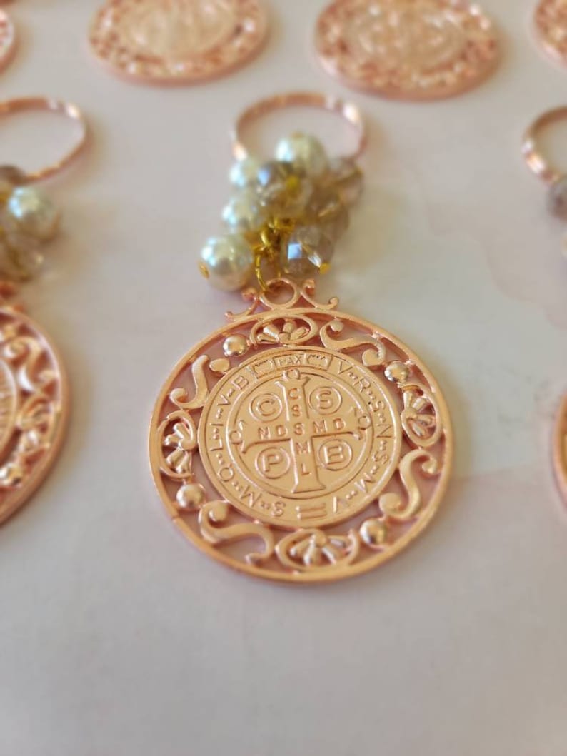 12 Pieces Rose Gold St. Benedict Key Chain Christening Favor - Etsy