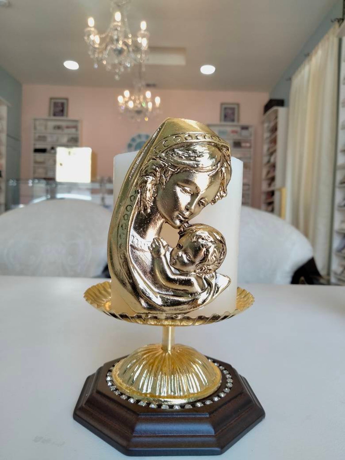 Virgin Mary and child Jesus candle holder Etsy