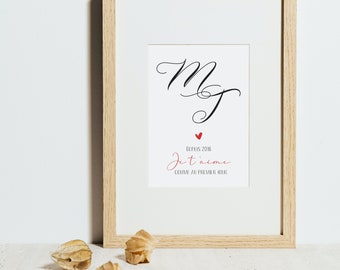 Affiche initiales minimaliste amour mariage love