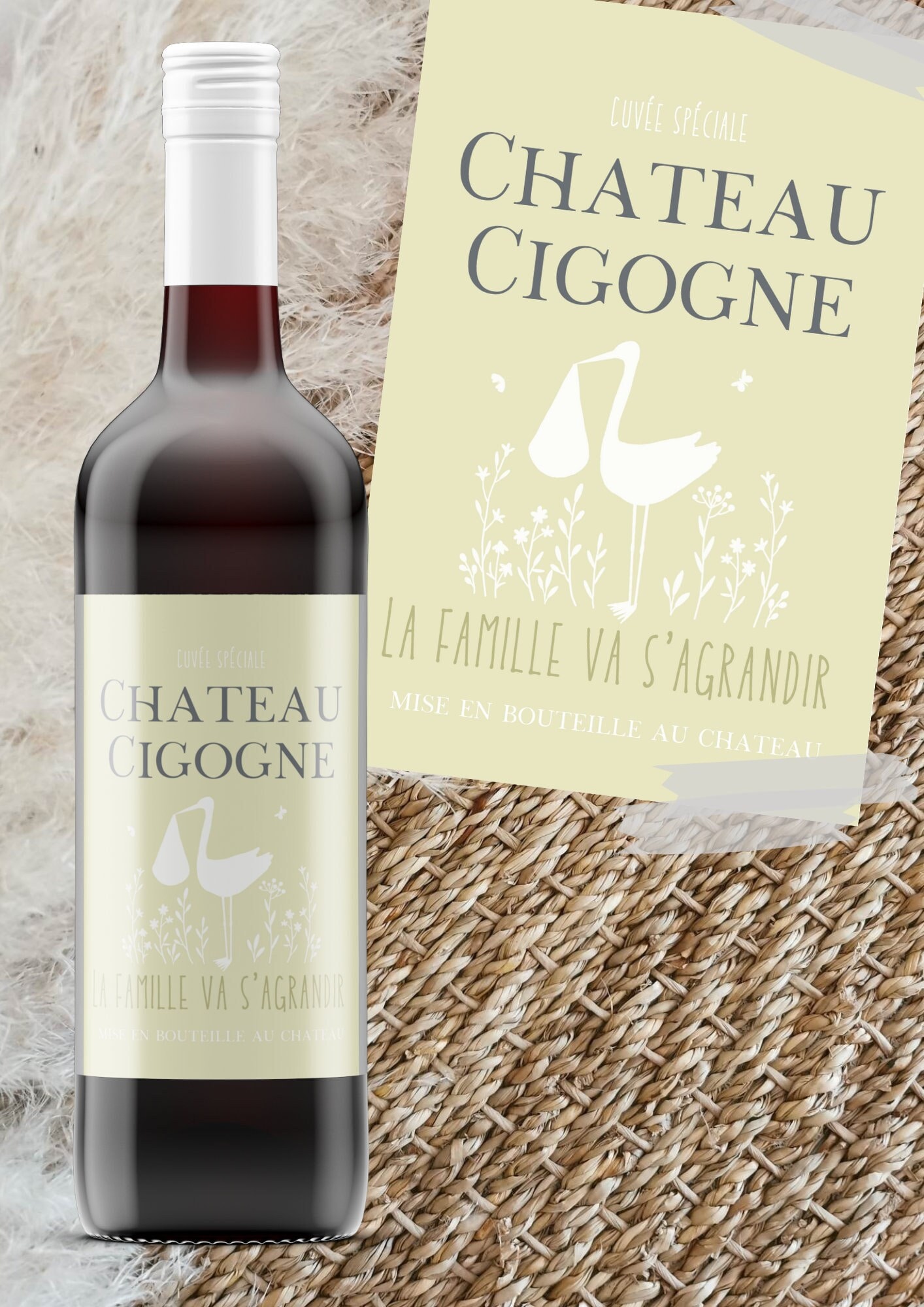 Étiquette pour bouteille de vin ou de champagne - Annonce de grossesse  originale - La Famille s'agrandit - Cuvée spéciale : : Produits  Handmade
