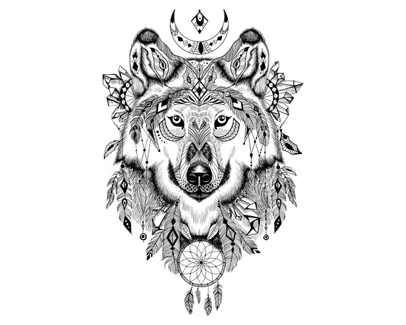 wolf dreamcatcher tribal tattoo