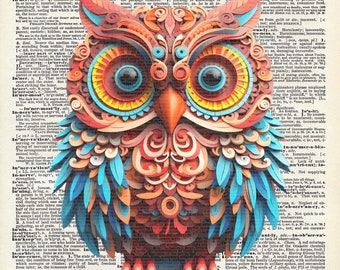 Owl, art dictionary print.