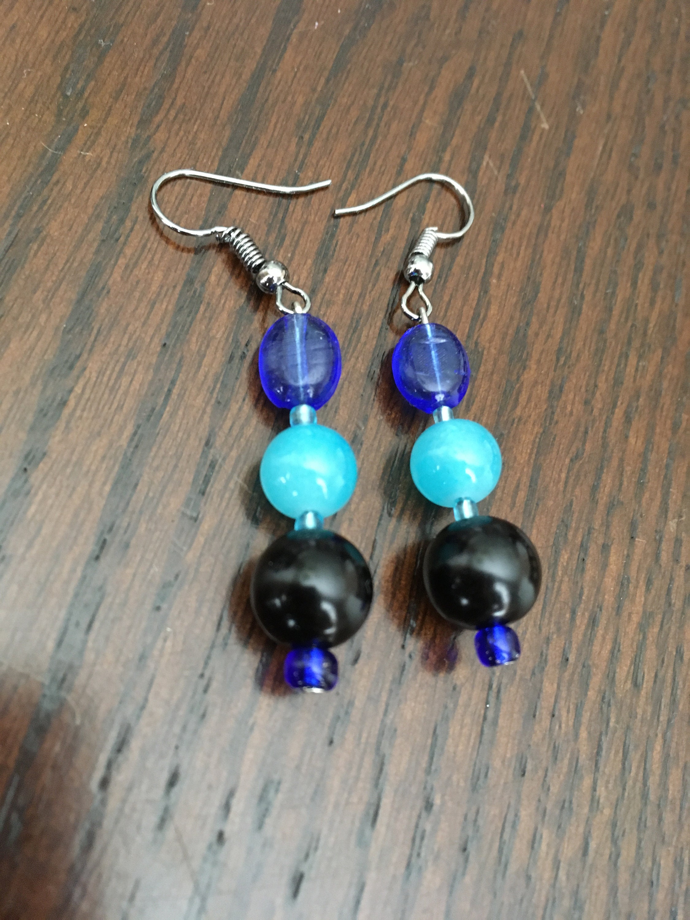 Blue and Aqua Bead Drop Earrings - Etsy UK