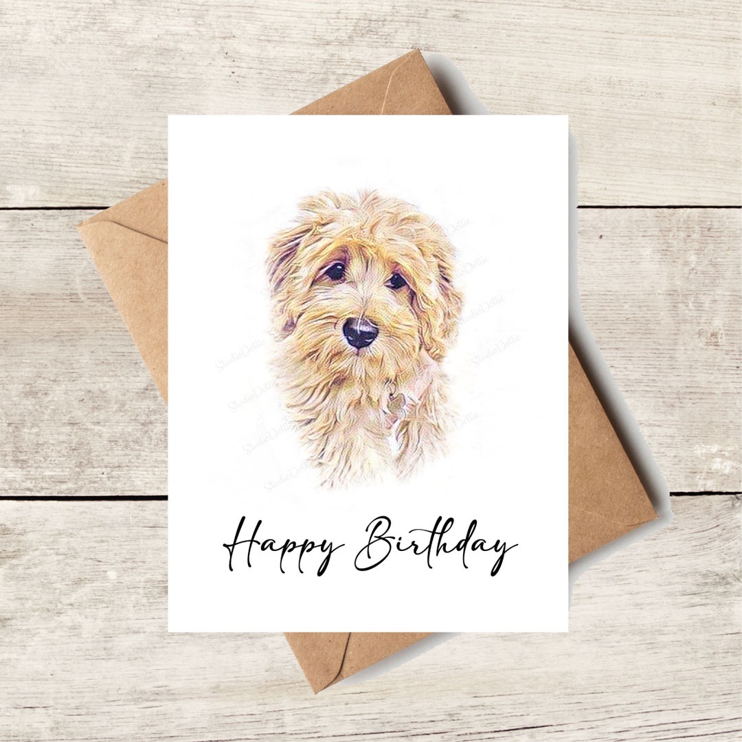 Happy Birthday Goldendoodle Watercolor · Creative Fabrica