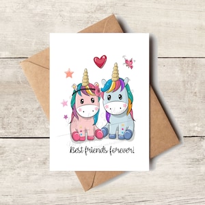 Best Friends Forever Unicorn Greeting Card, Cards, Get Well, Birthday Card, Thinking Of You, Unicorns, Rainbow, Friendship, Magical Unicorn