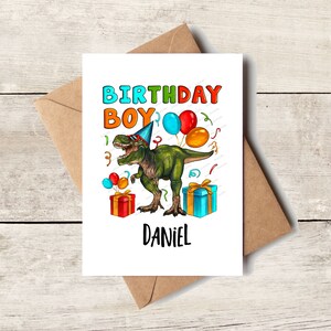 PERSONNALISER la carte | Carte de voeux d'anniversaire de garçon d'anniversaire de T-REX | Cartes, dinosaure pour enfants, cadeau personnalisé, carte de célébration d'anniversaire pour enfants