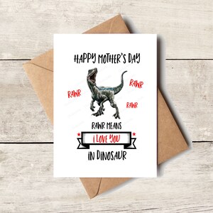 DINOSAURE | Bonne fête des mères | RAWR signifie que je t'aime | carte pour mère grand-mère | Cadeau pour maman | Cadeau pour maman | Carte dinosaure