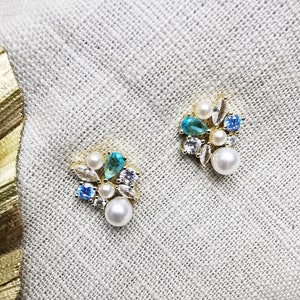Blue Bridal Stud Earrings, Crystal Wedding Earrings, Wedding Zirconia Earrings, Cluster Crystal Earrings, Bridesmaid Earrings, Gift. image 1