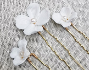 Ceramic Flower Hair Pins Set: Bridal Wedding Hair  display picture 1