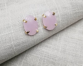 Pink Chalcedony Stud Earrings, Gemstone Stud Earrings, Minimalist Earrings, Rose Cut Pink Ear Stud, Wedding Earrings, Bridesmaid Earrings.