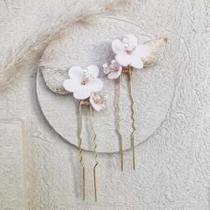 Wedding Flower Hair Pins: Pink Ceramic Floral Bridal Hairpiece (Set of 2)
