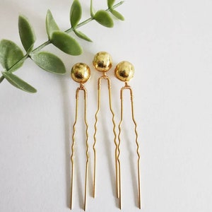 Gold Solitaire Hair Pins, Wedding Accessories, Bridal Hair Pieces, Bridesmaid & Bridal Hair Pins, Wedding and Prom Hair Pieces, image 1