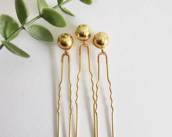 Gold Solitaire Hair Pins, Wedding Accessories, Bridal Hair Pieces, Bridesmaid & Bridal Hair Pins, Wedding and Prom Hair Pieces,