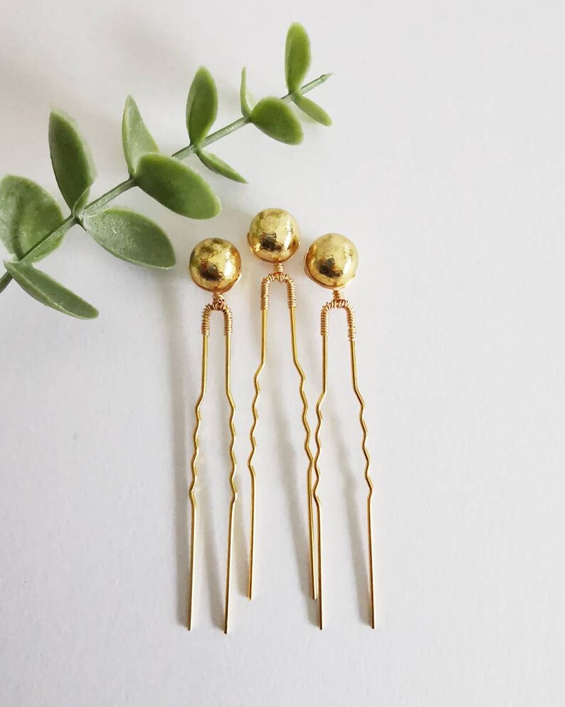 Gold Solitaire Hair Pins, Wedding Accessories, Bridal Hair Pieces, Bridesmaid & Bridal Hair Pins, Wedding and Prom Hair Pieces, image 1