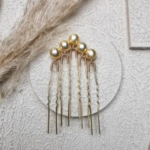 Gold Solitaire Hair Pins: 24k Gold Plated, Bridal Accessories