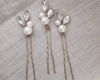 Clear Crystal and Pearls Hair Pins, Wedding Accessories, Bridal Hair Pieces, Bridesmaid & Bridal Hair Pins, Wedding and Prom Hair Pieces,